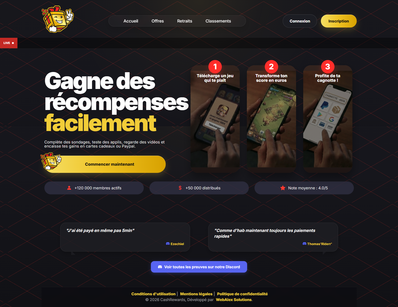Projet : Cash Rewards - Plateforme de gains en ligne